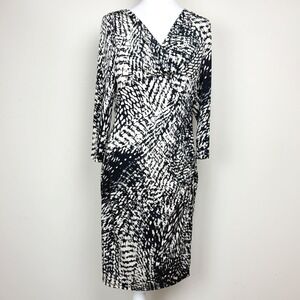 Lauren Ralph Lauren Faux Wrap‎ Navy White Sheath Dress Size 10 Knee Length